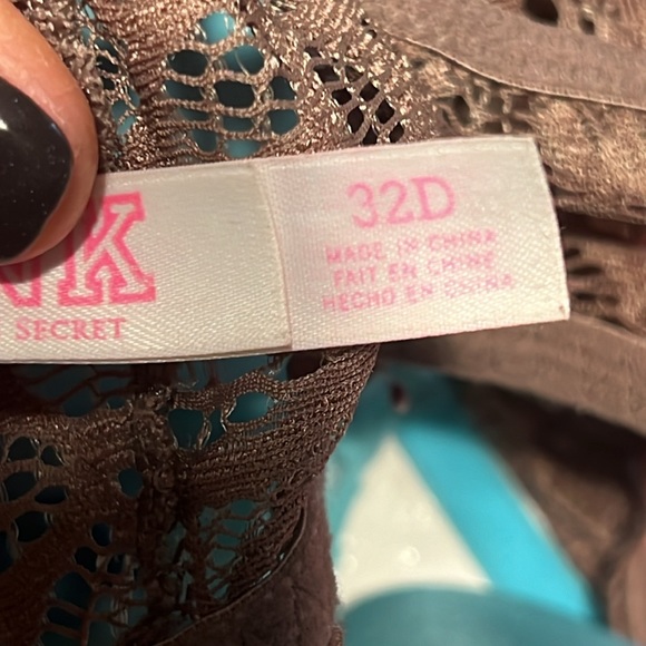 VS PINK Mocha Lace Push Up Front Close Racerback Bra 32D - Picture 8 of 9